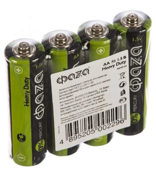 Элементы питания JazzWay солевые R 6 (AA) ФАZА Heavy Duty, 4шт.