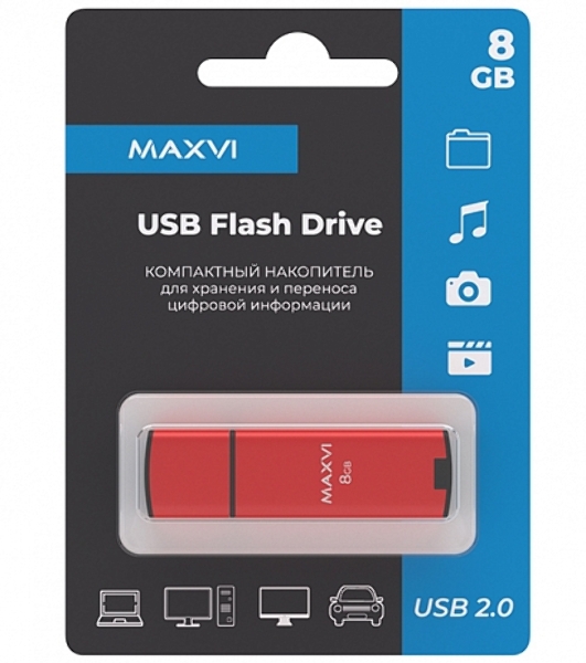 Флешка USB Maxvi MP2 red (FD8GbUSB20C10MP2), 8Gb, USB 2.0, R/W 15/5, красный/черный