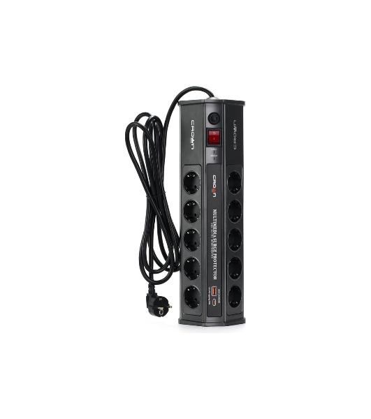 Сетевой фильтр CROWN CMPS-11 черный, 10 розеток, 3 м