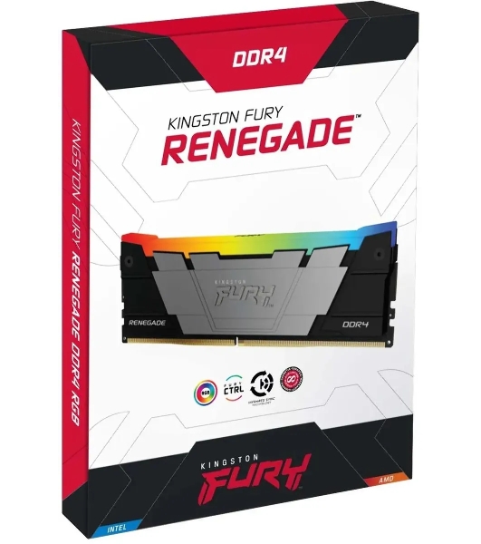 Оперативная память Kingston Fury Renegade, DDR4, 16Gb (2x8GB), 4600MHz, CL19, DIMM, с радиатором, RGB, черный/серебристый