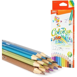 Карандаши цветные Deli EC127-12 ColoRun, шестигранный профиль, дерево 12 цветов, коробка с европодвесом (12шт)