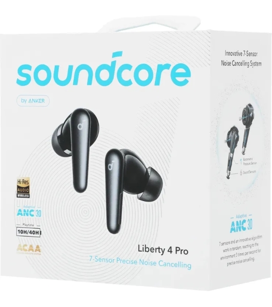 Наушники TWS Anker Soundcore Liberty 4 Pro черный, внутриканальные, Bluetooth, адаптивное шумоподавление, до 40 ч