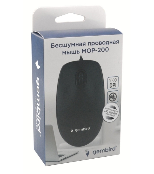 Мышь проводная Gembird MOP-200 черный, 1000 dpi, USB, кнопки - 3