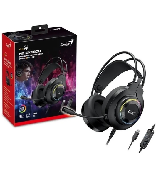 Гарнитура Genius HS-GX580U чёрный, проводная, USB, подсветка