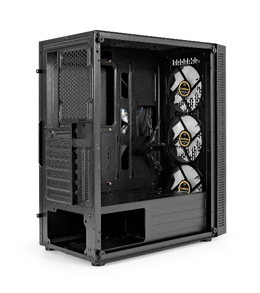 Компьютерный корпус Miditower ExeGate EVO-5001A-600NPX (ATX, БП 600NPX с вент. 12 см, 2хUSB+1хUSB 3.0+HD Audio, черный, 3 вент.12см с RGb подсветкой, боковая панель - закаленное стекло)