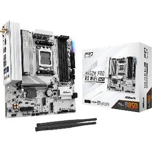 Материнская плата ASRock B850M Pro RS WiFi White, AM5, AMD B850, 4xDDR5, 4xSATA, 3xM.2, 1xPCIe 5.0 x16, 1xPCIe 4.0 x4, 1xHDMI, 1xDP, 1x2.5Gb LAN, Wi-Fi 6E, Bluetooth 5.3, 1xUSB-C 10Gbps, 1xUSB-A 10Gbps, 2xUSB-A 5Gbps, 4xUSB-A 2.0, 3x3.5 мм, 7.1, mATX