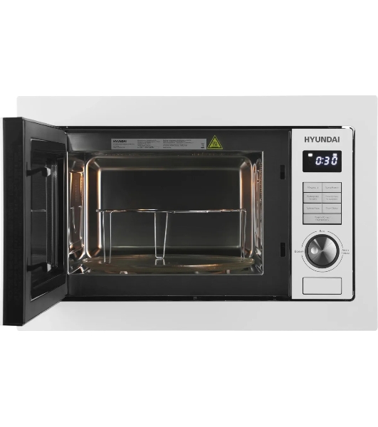 Микроволновая печь встраиваемая Hyundai HBW 2544 WG белый, 25 л, 900 Вт, переключатели - кнопки/поворотный механизм