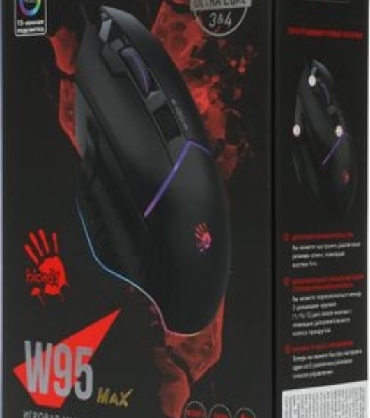 Мышь проводная A4Tech Bloody W95 Max черный, 12000 dpi, USB, кнопки - 10