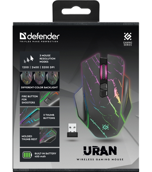 Мышь беспроводная Defender Uran GM-503 черный, 3200 dpi, радиоканал, USB, кнопки - 8