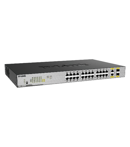 Коммутатор D-Link DGS-1026MP/B2A, 24×1 Гбит/с + 2×1 Гбит/с Combo, неуправляемый