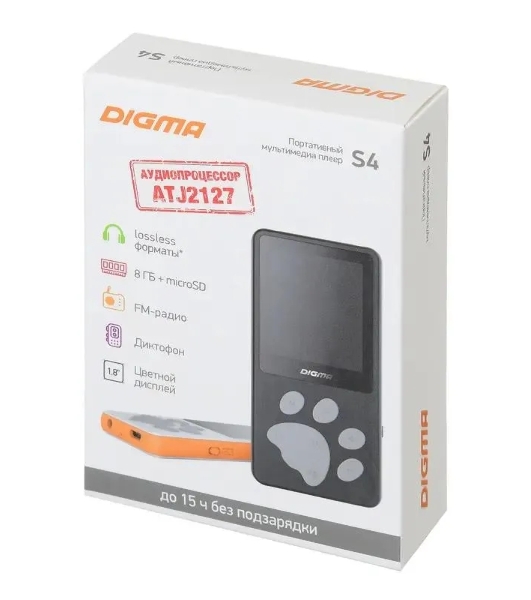 Плеер Hi-Fi Flash Digma S4 8Gb белый/оранжевый/1.8'/FM/microSDHC