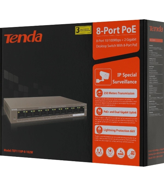 Коммутатор Tenda TEF1110P-8-102W 8PORT 100M 8POE