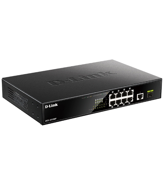 Коммутатор D-Link DGS-1010MP/A1A, 9×1 Гбит/с + 1×1 Гбит/с SFP, неуправляемый