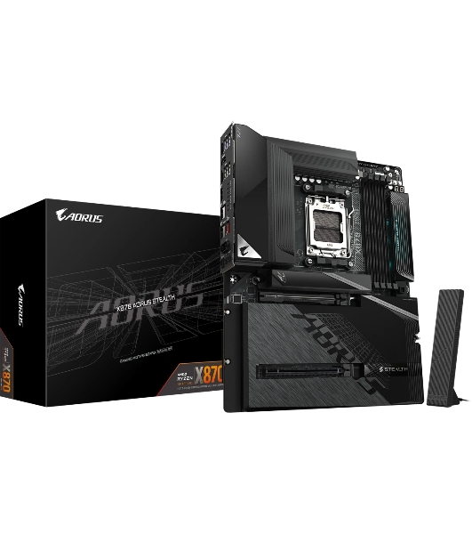 Материнская плата Gigabyte X870 AORUS STEALTH, AM5, AMD X870, 4xDDR5, 2xSATA, 4xM.2, 1xPCIe 5.0 x16, 1xPCIe 4.0 x16, 1xHDMI, 1x5Gb LAN, Wi-Fi 7, Bluetooth 5.4, 2xUSB-C 40Gbps (USB4), 1xUSB-C 10Gbps, 4xUSB-A 10Gbps, 4xUSB-A 5Gbps, 4xUSB-A 2.0, 3x3.5 мм + S/PDIF оптический, 7.1, ATX