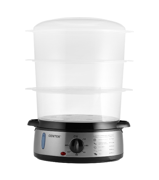 Пароварка Centek CT-1457 серебристый, 9 л, ярусы - 3, 800 Вт, механическое