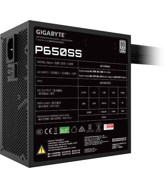 Блок питания Gigabyte ATX 650W GP-P650SS 80 PLUS silver (20+4pin) APFC 120мм fan 5xSATA RTL