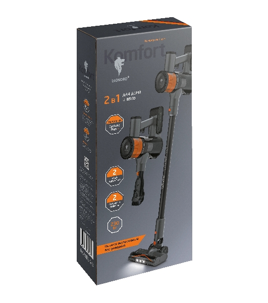 Пылесос вертикальный Leonord LE-1415 DC черный, питание от аккумулятора, 230 Вт, уборка сухая, пылесборник 0,5 л