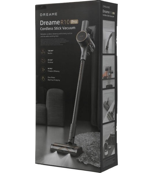 Пылесос вертикальный Dreame Cordless Vacuum Cleaner R10 Pro черный, питание от аккумулятора, 150 Вт, уборка сухая, пылесборник 0.6 л