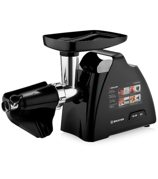 Мясорубка электрическая BRAYER BR1606 черный, 1800 Вт, 2.0 кг/мин, реверс, защита от перегрузки, насадки - 5