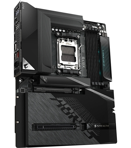 Материнская плата Gigabyte X870 AORUS STEALTH, AM5, AMD X870, 4xDDR5, 2xSATA, 4xM.2, 1xPCIe 5.0 x16, 1xPCIe 4.0 x16, 1xHDMI, 1x5Gb LAN, Wi-Fi 7, Bluetooth 5.4, 2xUSB-C 40Gbps (USB4), 1xUSB-C 10Gbps, 4xUSB-A 10Gbps, 4xUSB-A 5Gbps, 4xUSB-A 2.0, 3x3.5 мм + S/PDIF оптический, 7.1, ATX