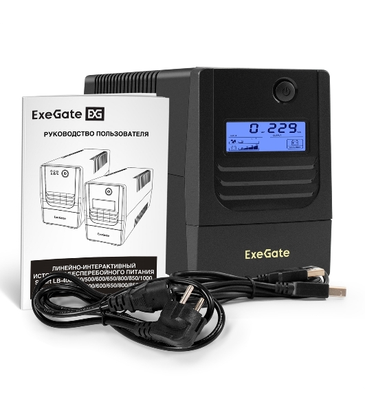 Источник бесперебойного питания ExeGate Smart LB-1000.LCD.AVR.4C13.USB (1000VA/650W, LCD, AVR, 4*C13, USB, батарея 12V 9Ah, черный)