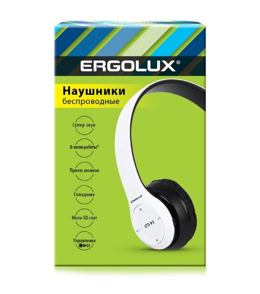 Беспроводные/проводные наушники Ergolux ELX-BTHP01-C01 белый, накладные, Bluetooth + проводной, до 8 ч