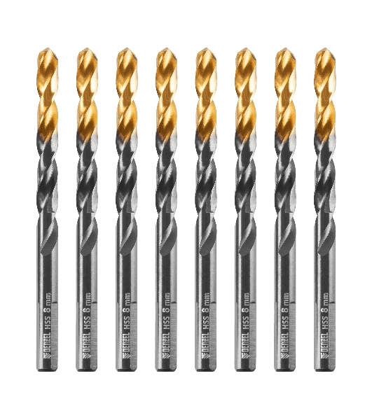 Сверло по металлу Denzel 8 мм, HSS-Tin, Golden Tip, 8 шт.