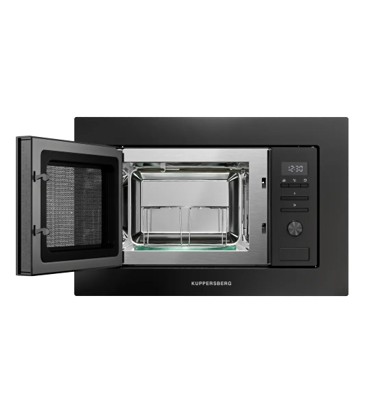 Встраиваемая микроволновая печь Kuppersberg HMW 621 B, объем 20 л, мощность 800 Вт, 5 уровней мощности, гриль, 8 автоматических программ, размораживание, кнопочное управление/утапливаемый поворотный переключатель, черный