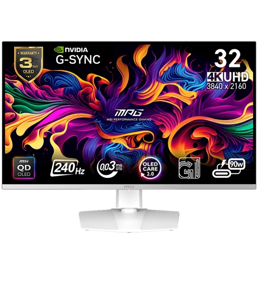 Монитор 31.5' MSI MPG 321URXW QD-OLED 3840x2160, 240 Гц, 0.03 мс, 16:9, 250 кд/м², 2xHDMI 2.1, DP 1.4, USB-C (90 Вт), 3.5 Jack, USB Hub (2x USB 2.0), HDR10, черный