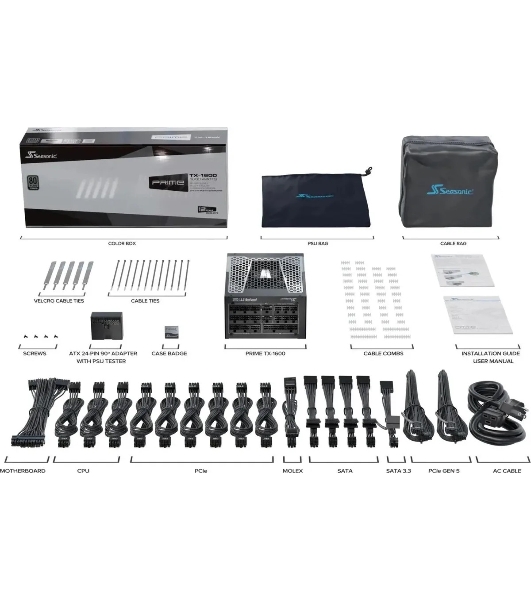Блок питания Seasonic ATX 1600W PRIME TX-1600 Gen.5 80+ titanium (20+4pin) APFC 135mm fan 18xSATA Cab Manag RTL