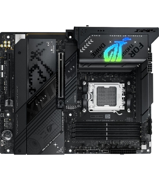 Материнская плата ASUS ROG STRIX X870-F GAMING WIFI, AM5, AMD X870, 4xDDR5, 2xSATA, 4xM.2, 1xPCI-E 5.0 x16, 1xPCI-E 4.0 x4, 1xHDMI, 1xDP, 2xUSB-C USB4, 1xUSB-C 10Gbps, 5xUSB-A 10Gbps, 4xUSB-A 5Gbps, 1x 2.5Gb LAN, 2x3.5 мм, 7.1, ATX