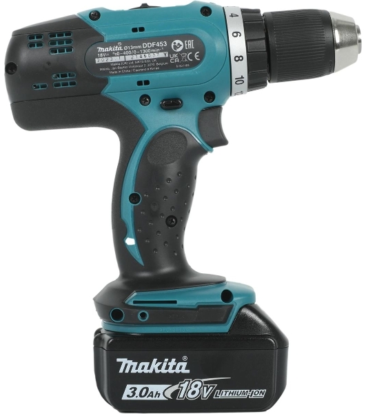 Дрель-шуруповерт Makita DDF453RFE, 18 В, 3 Ач, 42 Нм, щеточный