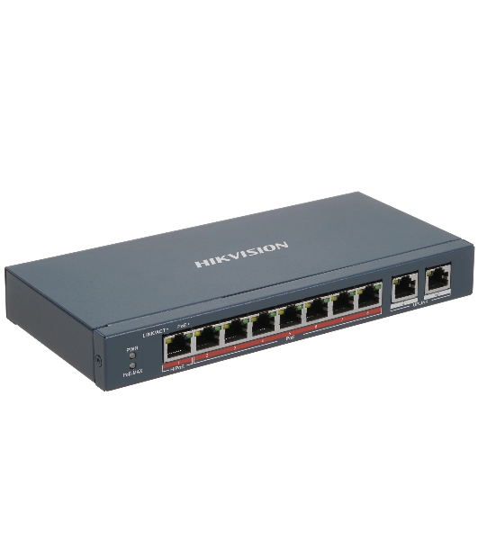 Коммутатор Hikvision DS-3E0310HP-E, 8×100 Мбит/с PoE+ + 2×1 Гбит/с, неуправляемый