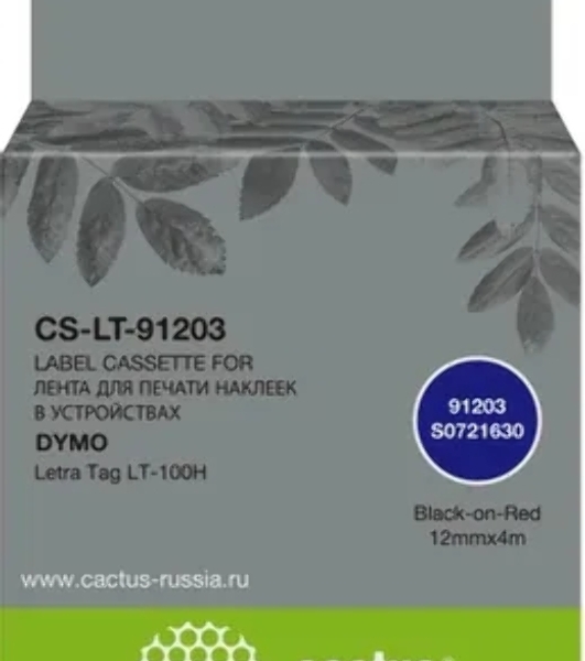 Картридж ленточный Cactus CS-LT-91203 черный шрифт, красный фон (12 мм, 4 м) для Dymo Letra Tag LT-100H