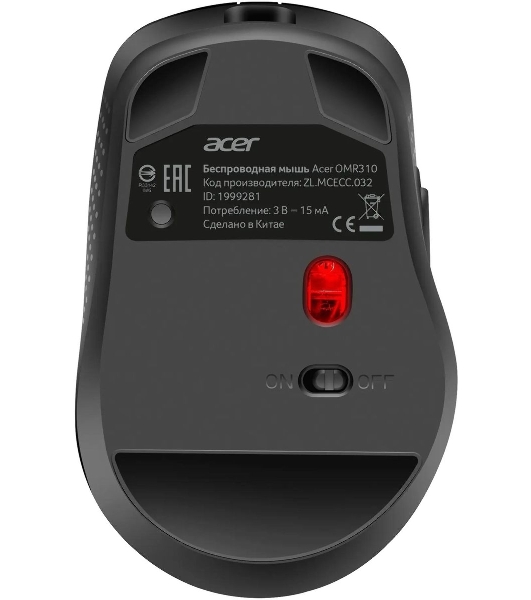 Мышь беспроводная Acer OMR310 черный, 1600 dpi, радиоканал, Bluetooth, USB, кнопки - 7