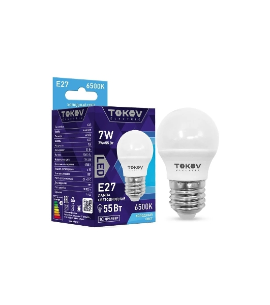 Лампа светодиодная TOKOV ELECTRIC 7Вт G45 6500К Е27 176-264В
