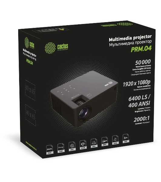 Проектор Cactus CS-PRM.04B.WUXGA-A LCD 400Lm ANSI (1920x1080) 2000:1 ресурс лампы:50000часов 1xUSB typeA 1xHDMI 2.5кг