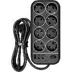 Сетевой фильтр Powercom SP-08 USB03AB 1,8 m 1.8м, 8 розеток, черный, коробка, фото 1
