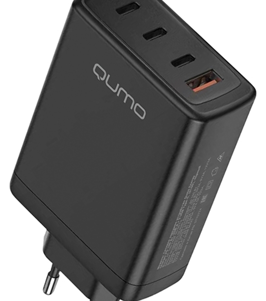 Сетевое зарядное устройство Qumo Energy Charger GaN PD 100 Вт, USB-A + 3 USB Type-C, (0100), черный