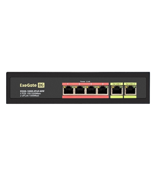 Коммутатор ExeGate EDGS-1006D.4PoE-65W, 4×1 Гбит/с PoE + 2×1 Гбит/с, неуправляемый