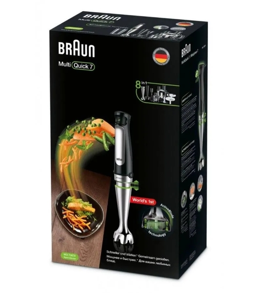 Блендер погружной Braun Multiquick 7 MQ7087X черный, 1000 Вт, плавная регулировка, турбо