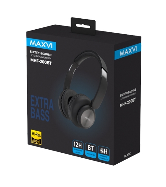 Беспроводные наушники Maxvi MHF-200BT черный, полноразмерные, Bluetooth, встроенный микрофон, до 15 ч