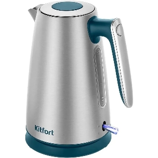 Чайник электрический Kitfort КТ-8725 1.7 л, 2200 Вт, нержавеющая сталь/бирюзовый корпус: нерж.сталь/пластик