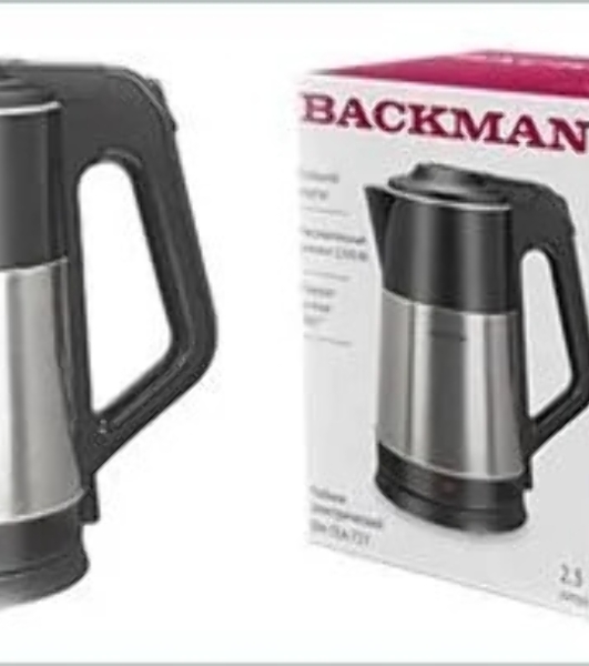 Чайник электрический BACKMAN BM-TEA 727 2,3 л, 2200 Вт, серебристый/черный