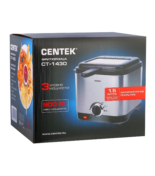 Фритюрница Centek CT-1430 900 Вт объем 1,5лЧаша - антипригарная, стальной корпус, окно