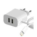 Сетевое зарядное устройство Maxvi CHL-242L 2хUSB 2.4A + литой кабель Lightning 1.2м, белый, фото 1