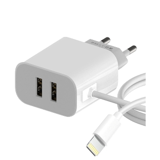 Сетевое зарядное устройство Maxvi CHL-242L 2хUSB 2.4A + литой кабель Lightning 1.2м, белый