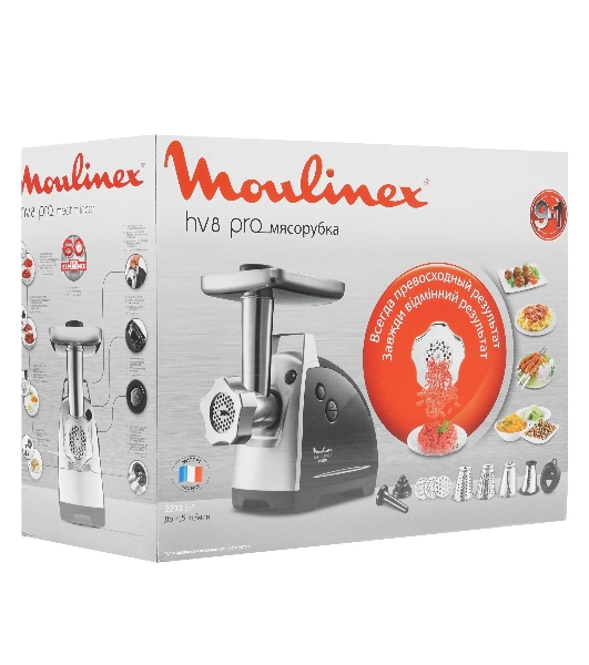 Мясорубка электрическая Moulinex ME688832 черный, 2200 Вт, 4.5 кг/мин, реверс, насадки - 6