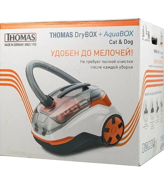 Пылесос моющий Thomas DryBOX + AquaBOX Cat&Dog белый/оранжевый, 325/1700 Вт, уборка сухая/сбор жидкости, пылесборник контейнер 2.6 л
