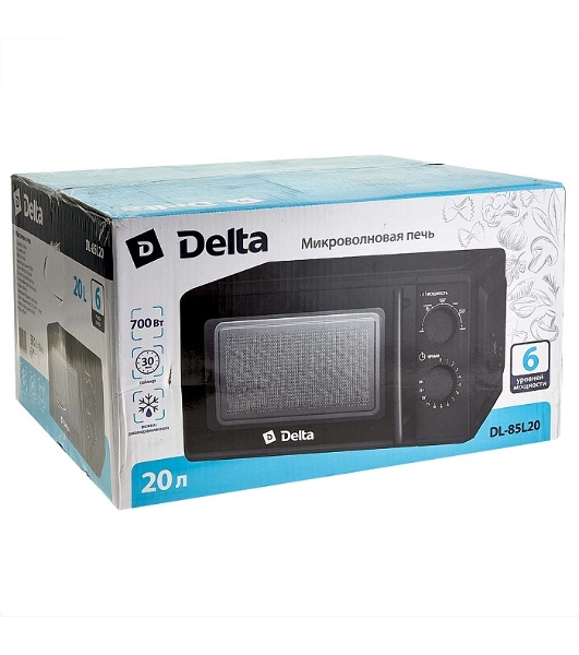Микроволновая печь Delta DL-85L20 черный, 20 л, 700 Вт, переключатели - поворотный механизм